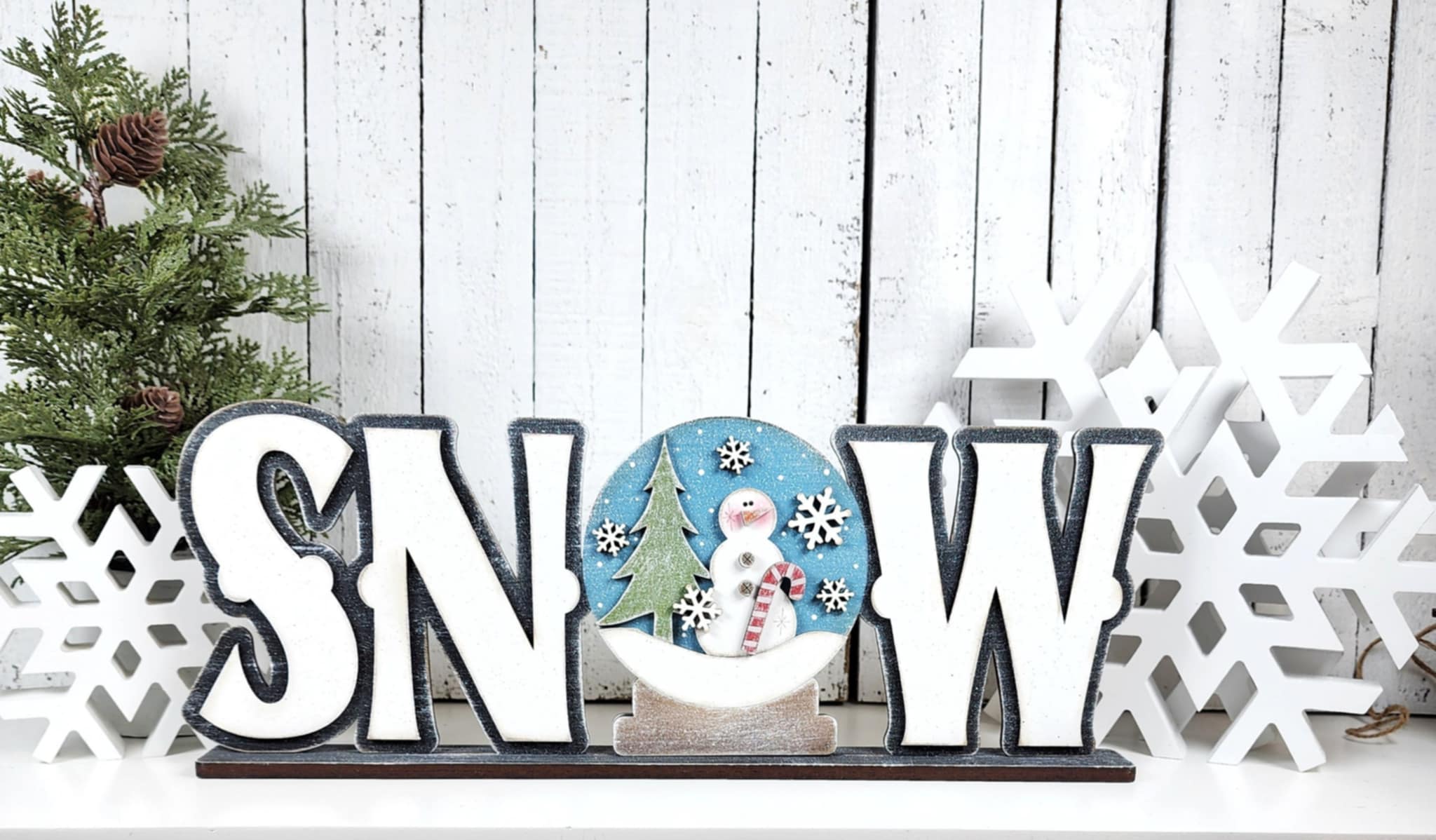 SNOW Word Art DIY Kit — Prim Snowman Scene