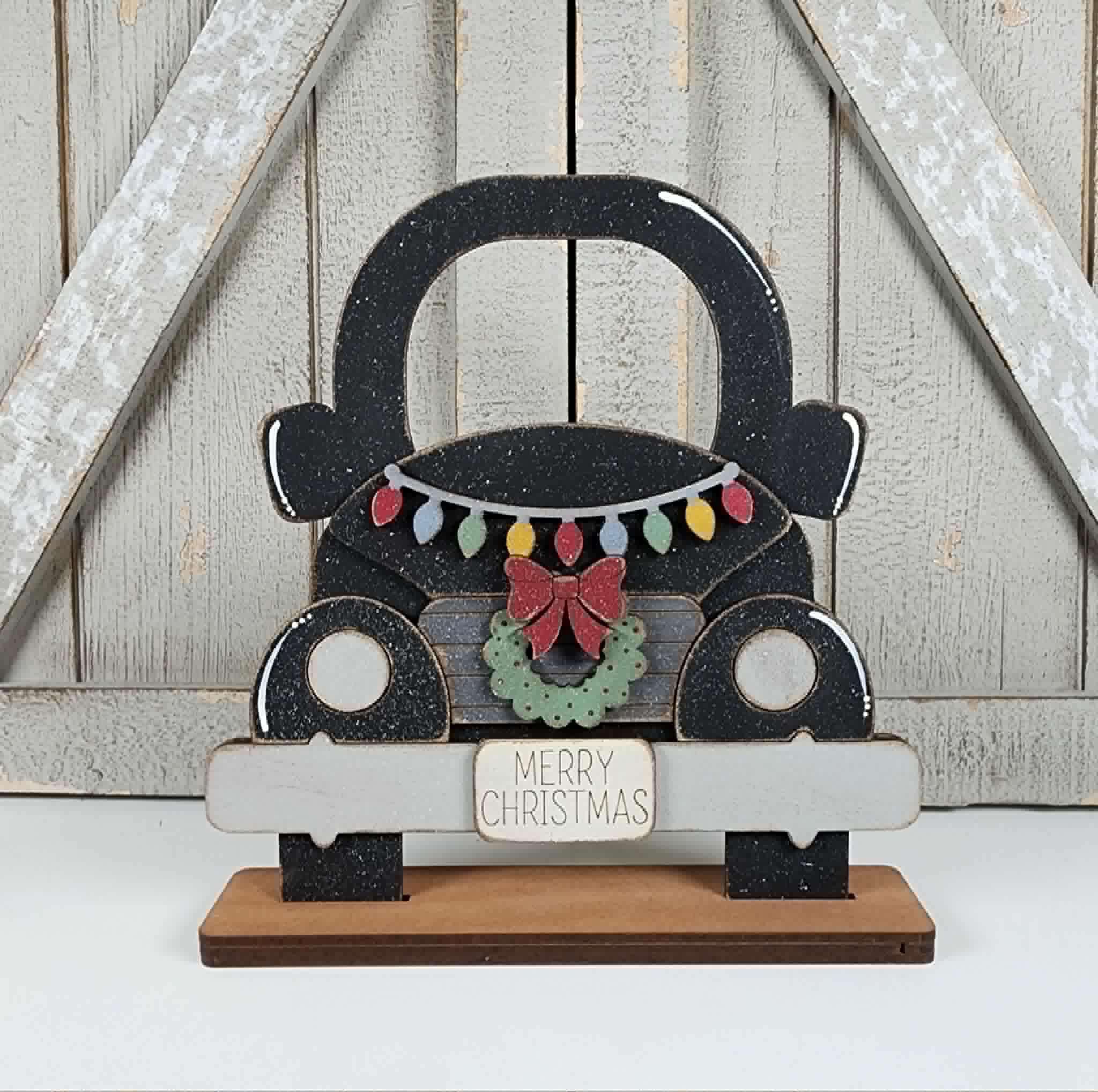 Hello Pumpkin / Merry Christmas Reversible Vintage Truck Shelf Sitter DIY Kit