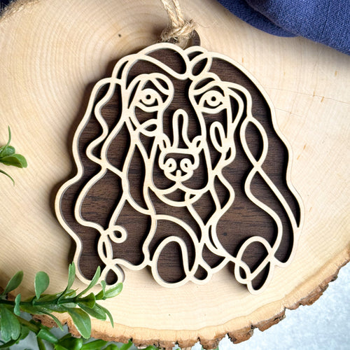 Afghan Hound  line art dog ornament laser cut from natural wood