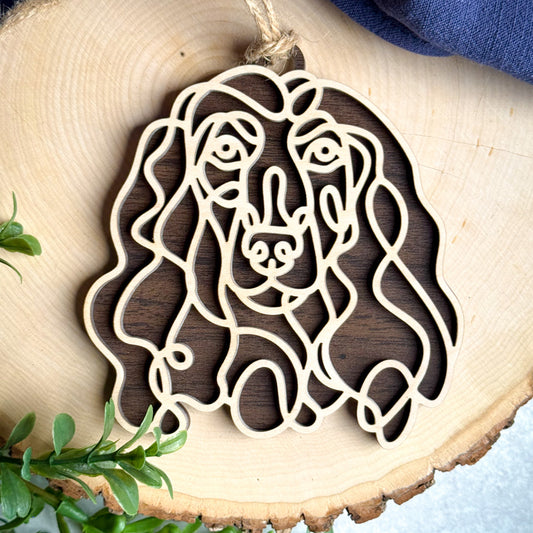 Afghan Hound  line art dog ornament laser cut from natural wood