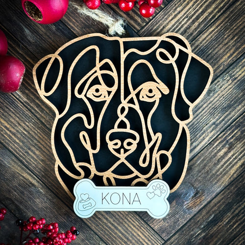 Anatolian Shepherd  line art dog ornament laser cut from natural wood