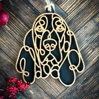Basset Hound version 2  line art dog ornament laser cut from natural wood.