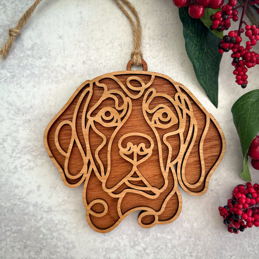  Laser-cut wooden line art Beagle ornament, approx. 4 x 4 inches