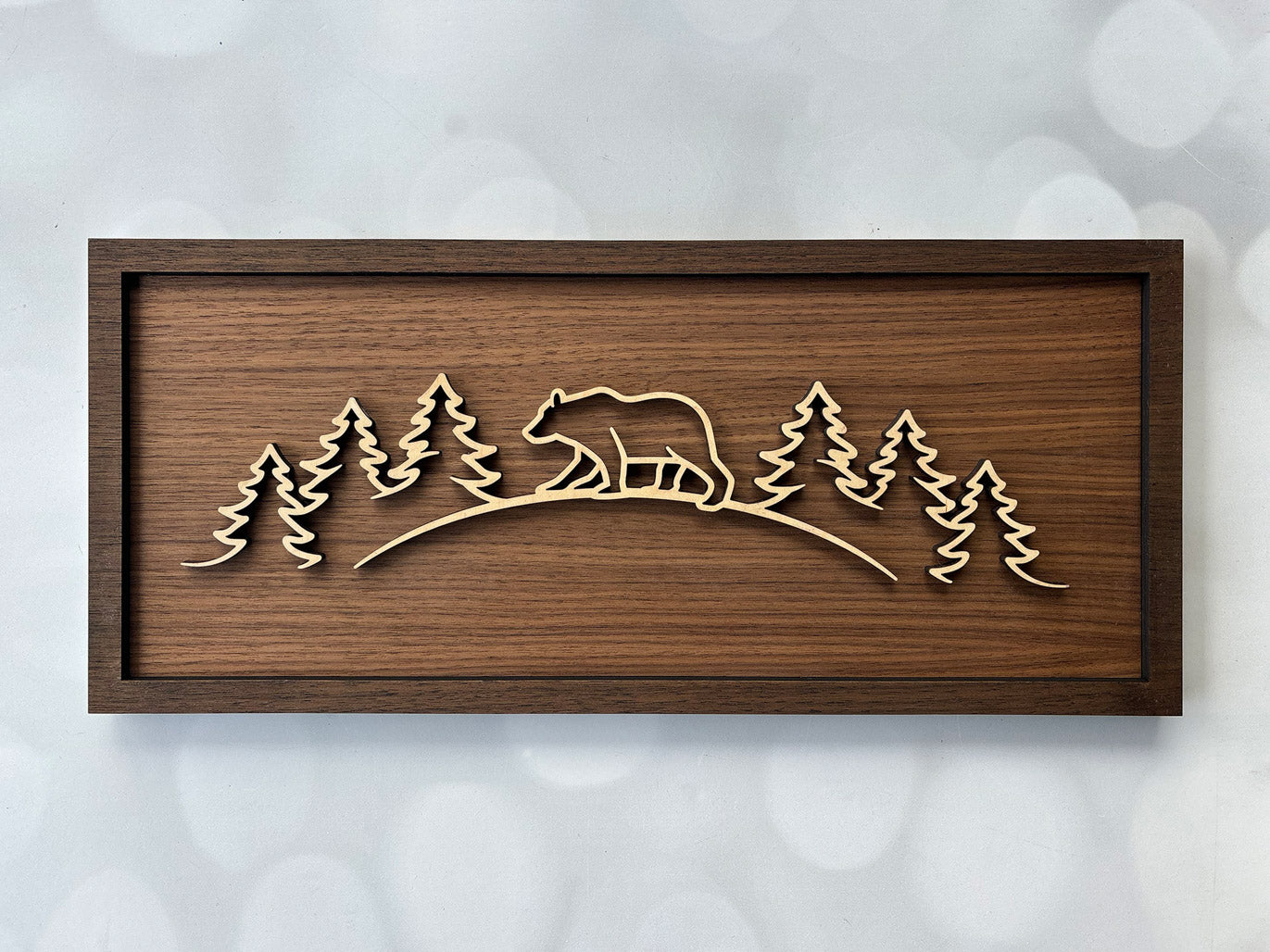 bear continuous line wall art laser cut from natural wood