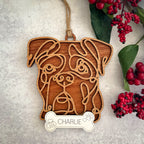 Boxer line art dog ornament laser cut from natural wood.