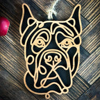 Cane Corso Cropped line art dog ornament laser cut from natural wood.