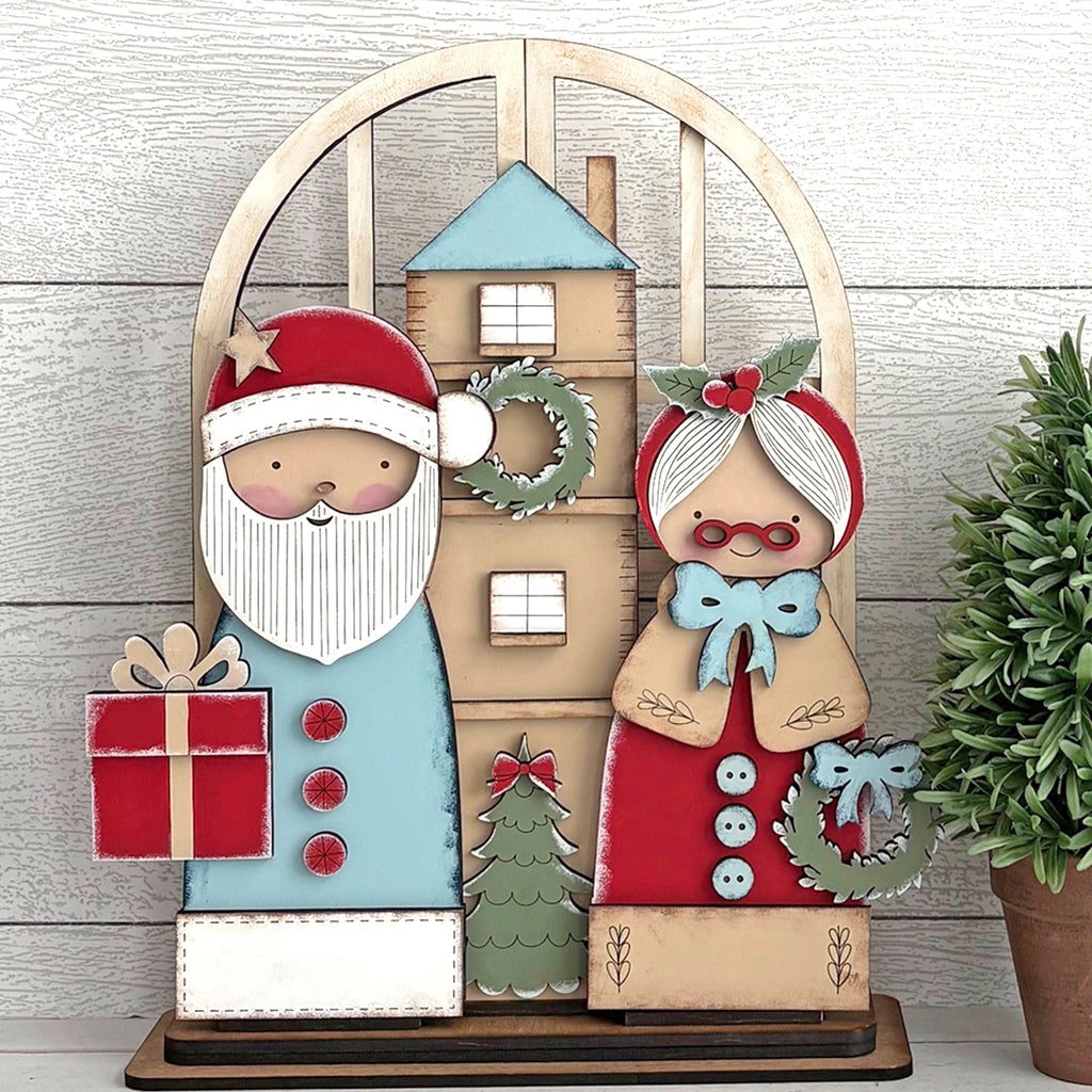 Santa & Mrs. Claus rustic with gifts