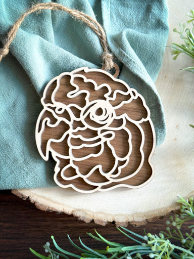 conure line art ornament laser cut from natural wood in continuous line style