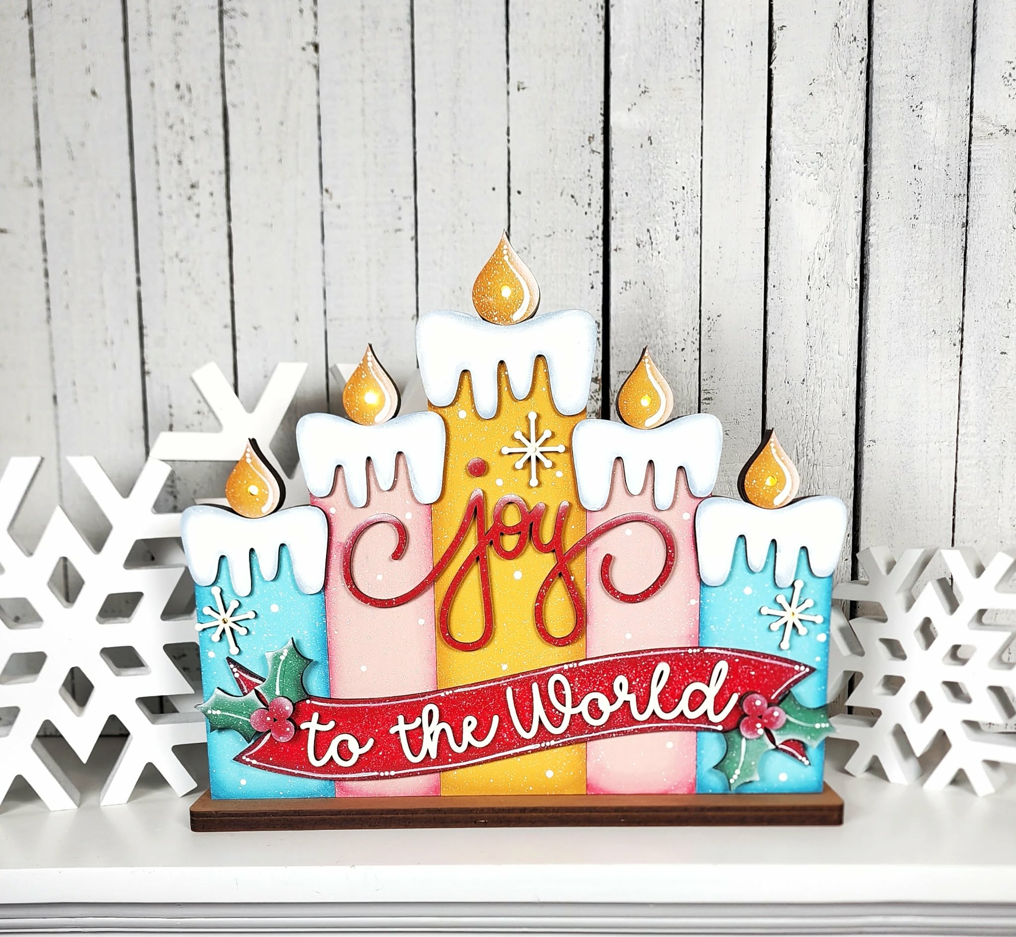 Joy to the World Lighted Candle Shelf Sitter DIY Kit