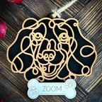 Dachshund line art dog ornament laser cut from natural wood.
