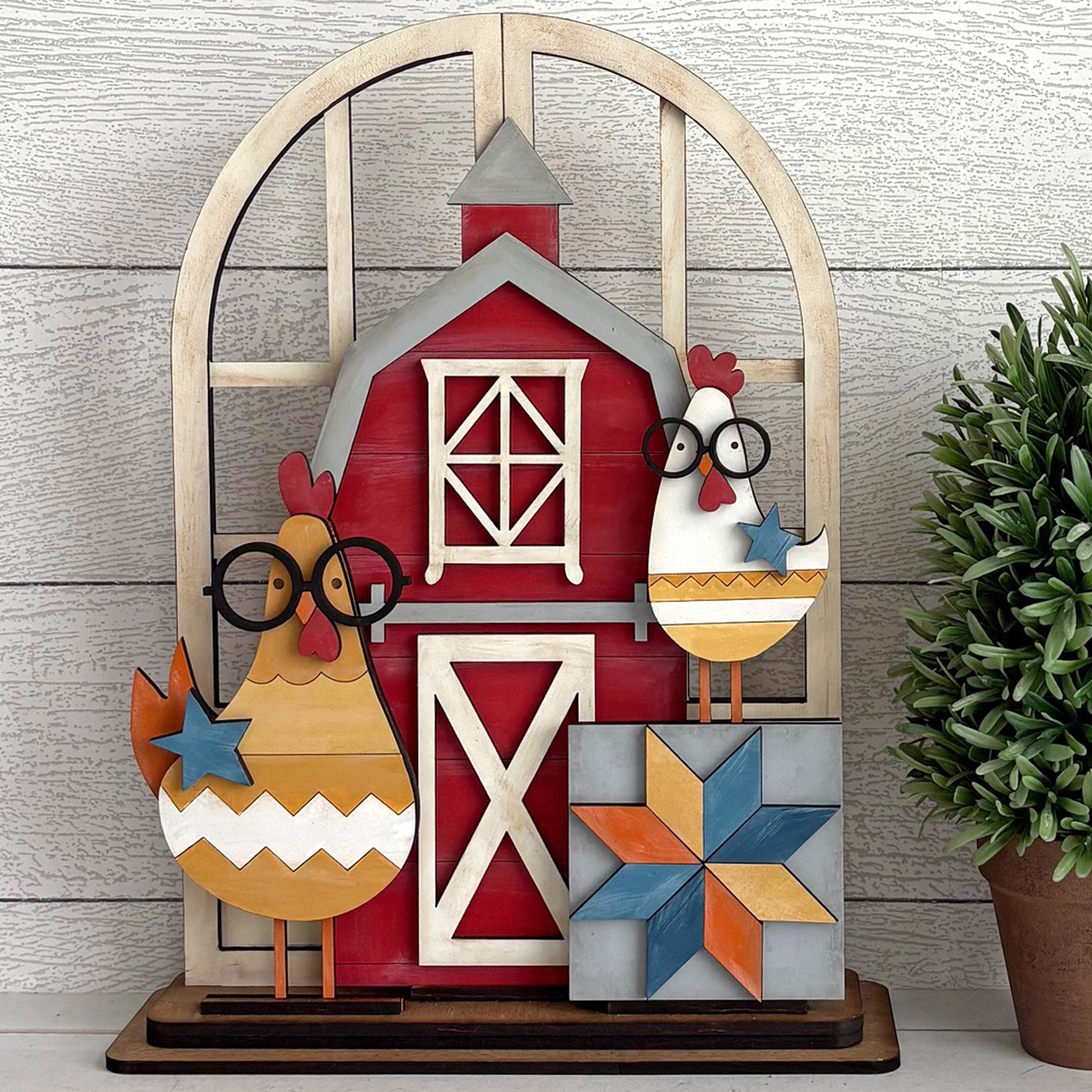  DIY layered wood interchangeable arched doorway insert with Farmhouse Chicken 