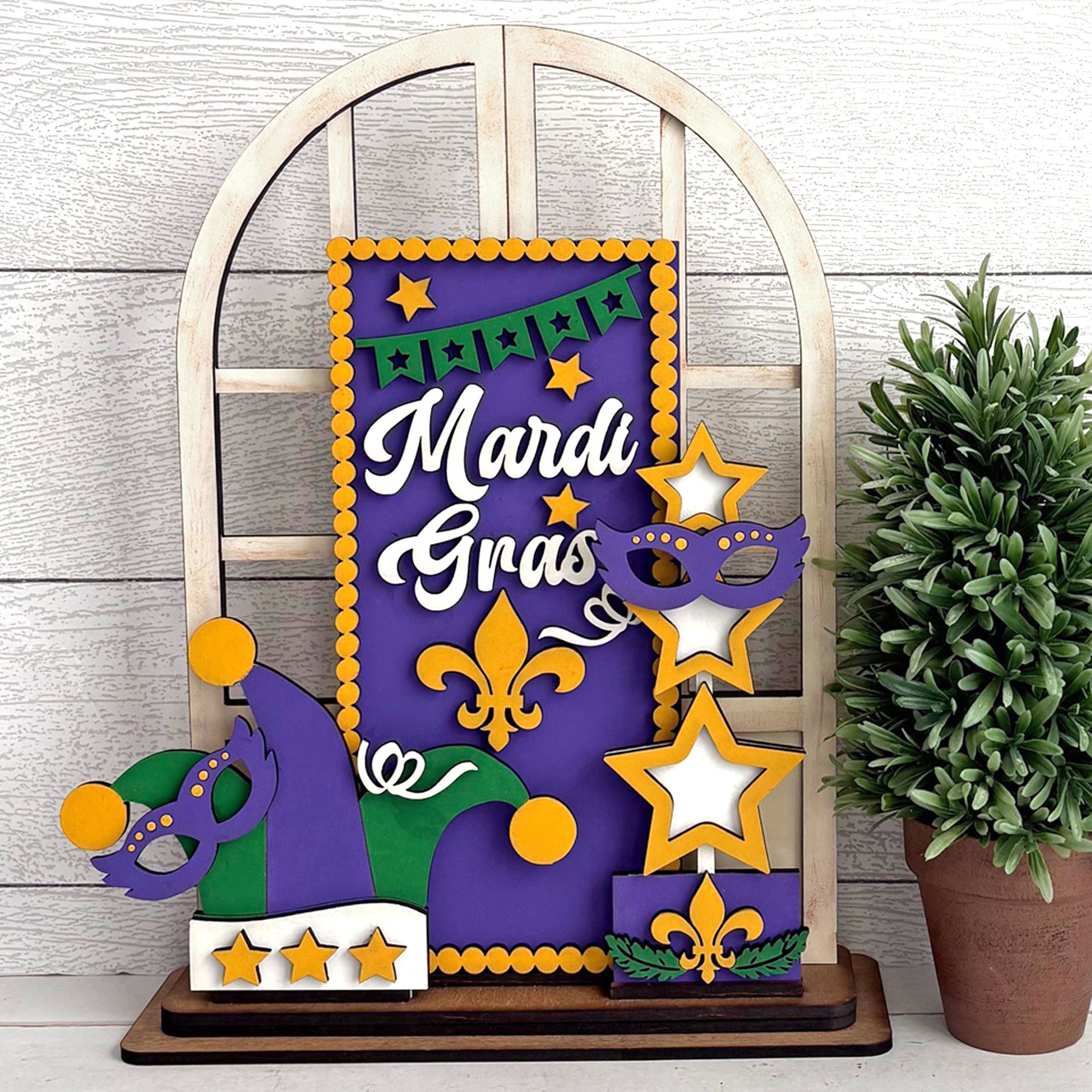 Insert for Arched Doorway Interchangeable with Mardi Gras decor in purple, gold and green