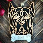 Mastiff Cropped line art dog ornament laser cut from natural wood.