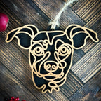 Mini Pinscher Soft Ears line art dog ornament laser cut from natural wood.