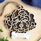 Miniature Poodle line art dog ornament laser cut from natural wood.
