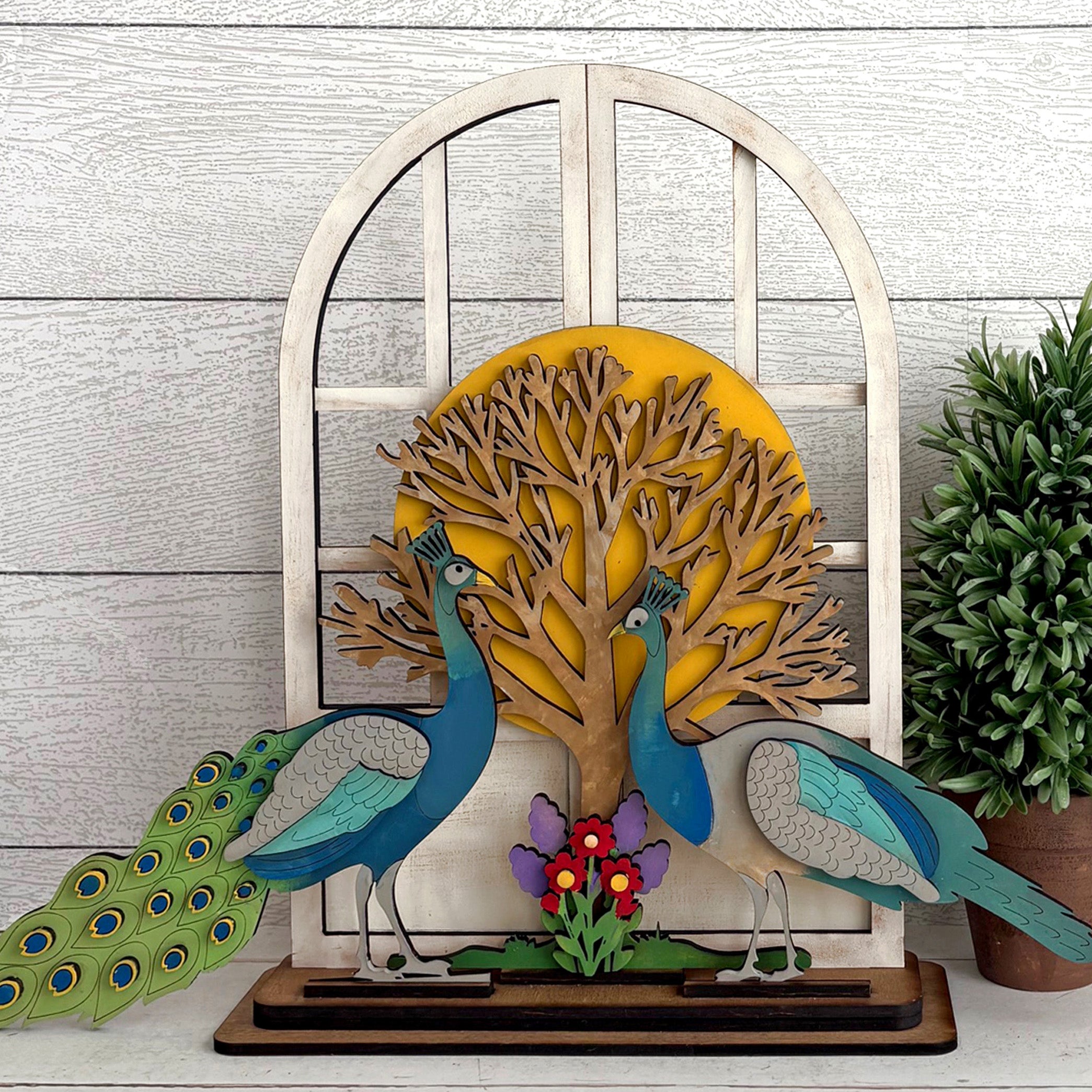 Insert for Arched Doorway interchangeable with two peacocks, moon, tree, and flowers