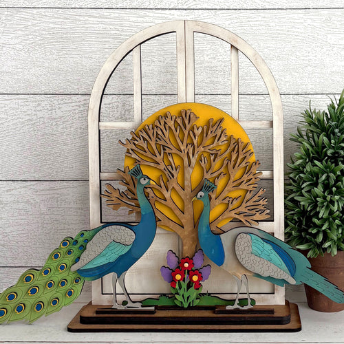 Insert for Arched Doorway interchangeable with two peacocks, moon, tree, and flowers
