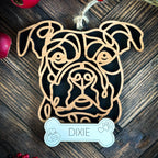 Pit Bull Natural line art dog ornament laser cut from natural wood.