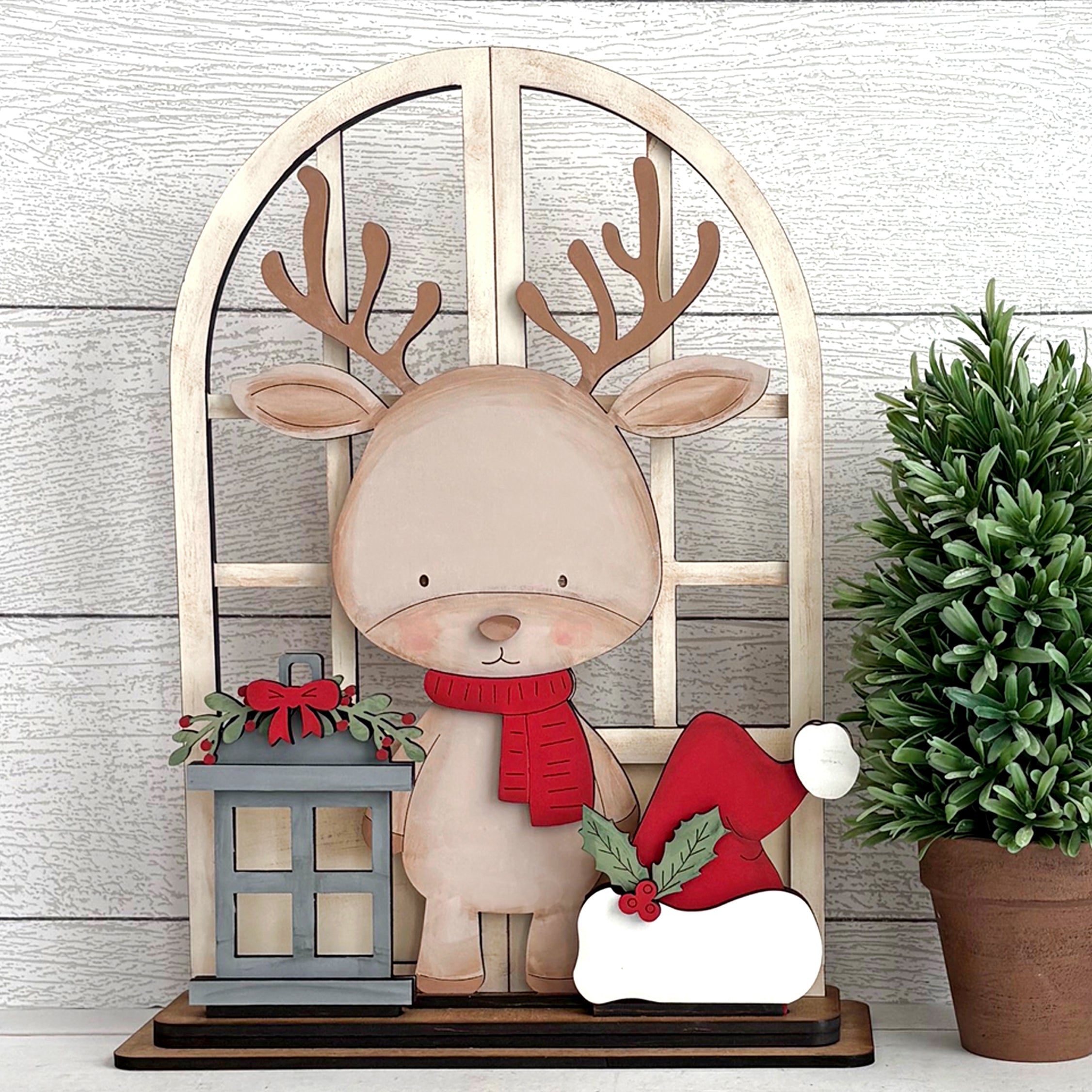 Insert for Arched Doorway interchangeable with Reindeer, Santa hat and langern