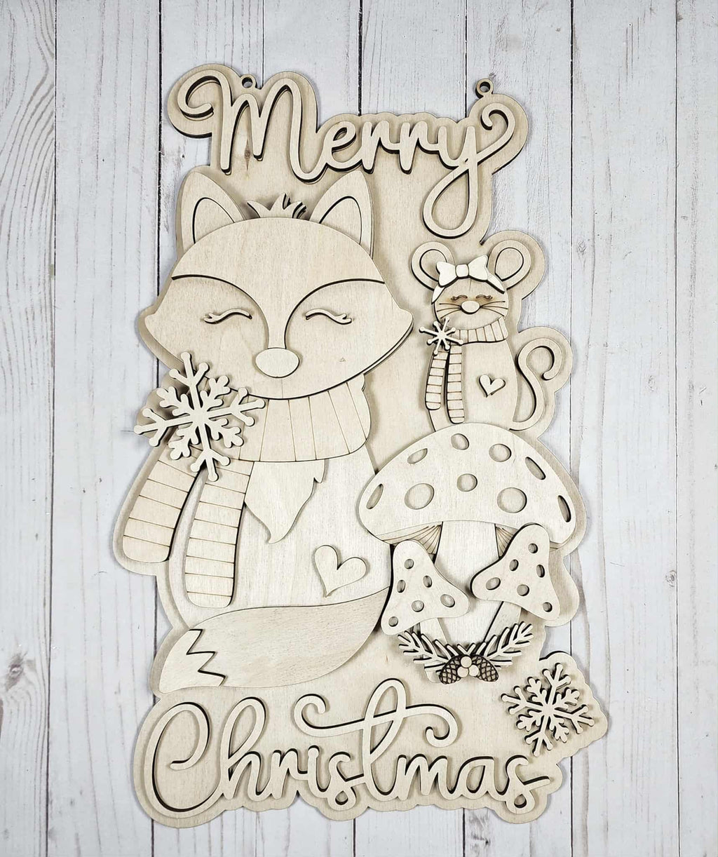 Merry Christmas Forest Friends Door Hanger DIY Kit — Fox, Mouse & Mushrooms