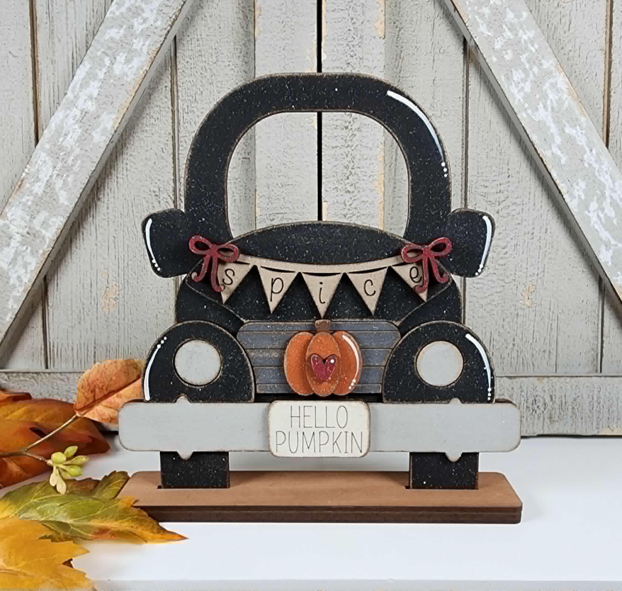 Hello Pumpkin / Merry Christmas Reversible Vintage Truck Shelf Sitter DIY Kit