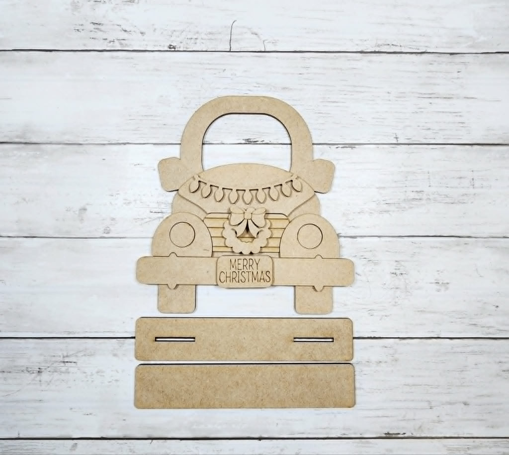 Hello Pumpkin / Merry Christmas Reversible Vintage Truck Shelf Sitter DIY Kit